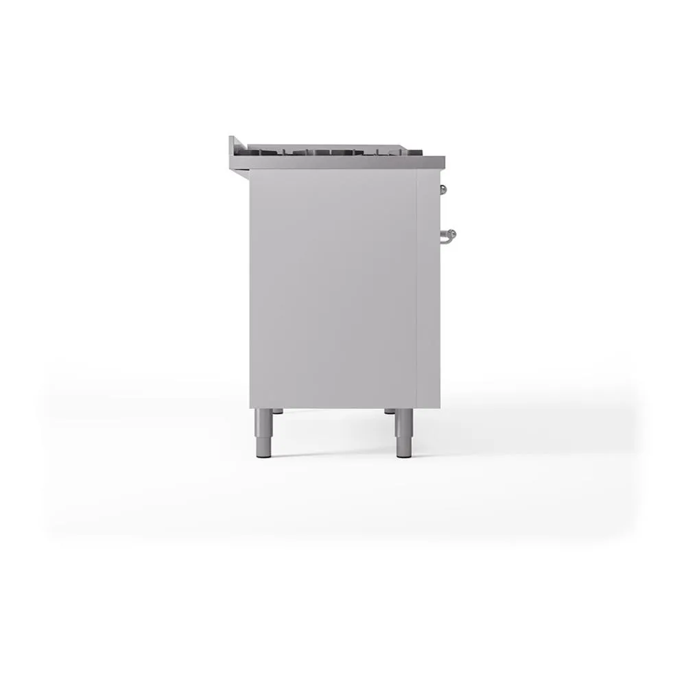 Ilve UN48FSQNMPWHC Ilve Un48Fsqnmpwhc Nostalgie Ii Noblesse 48" Dual Fuel Range (5 Sealed Burners   Griddle   French Top, Natural Gas, Solid Door, White, Chrome)