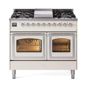 Ilve UND40FNMPAWC Ilve Und40Fnmpawc Nostalgie Ii Noblesse 40" Dual Fuel Range (Natural Gas, Triple Glass Door, Antique White, Chrome)