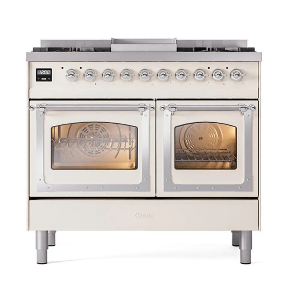 Ilve UND40FNMPAWC Ilve Und40Fnmpawc Nostalgie Ii Noblesse 40" Dual Fuel Range (Natural Gas, Triple Glass Door, Antique White, Chrome)