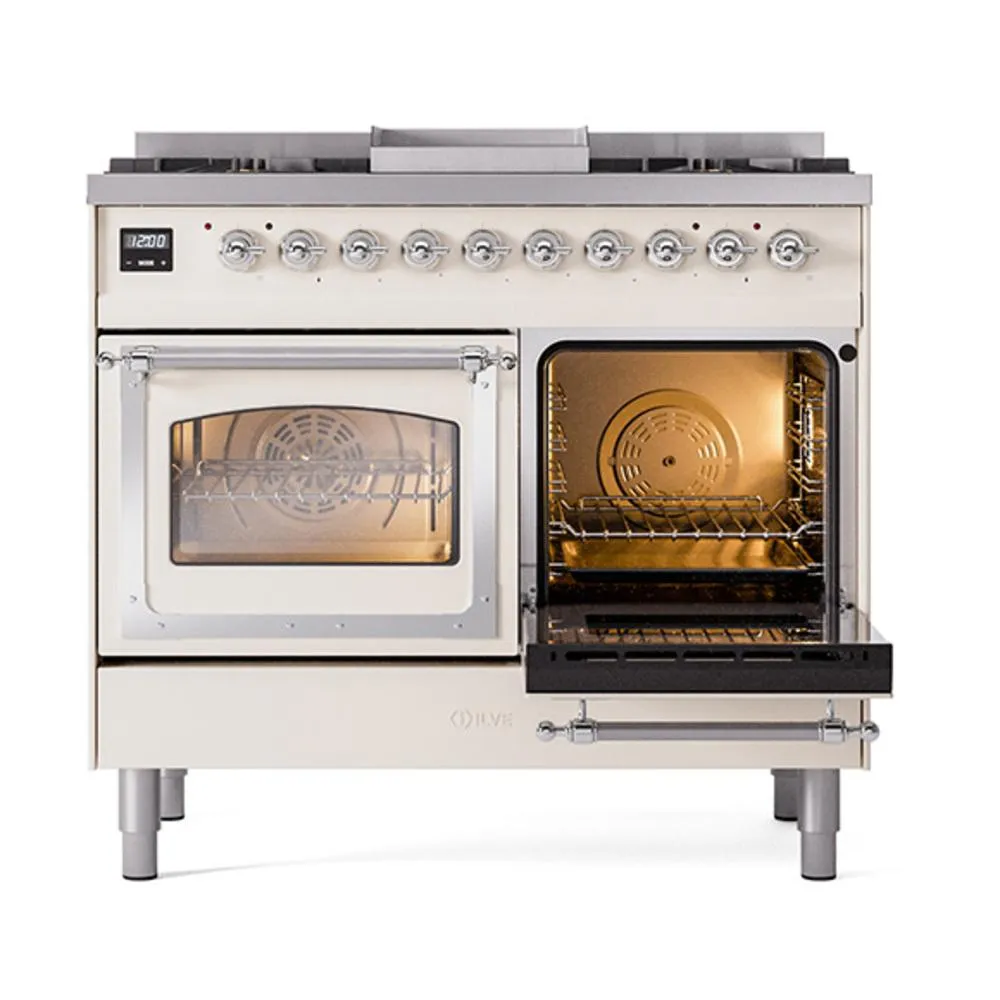 Ilve UND40FNMPAWC Ilve Und40Fnmpawc Nostalgie Ii Noblesse 40" Dual Fuel Range (Natural Gas, Triple Glass Door, Antique White, Chrome)