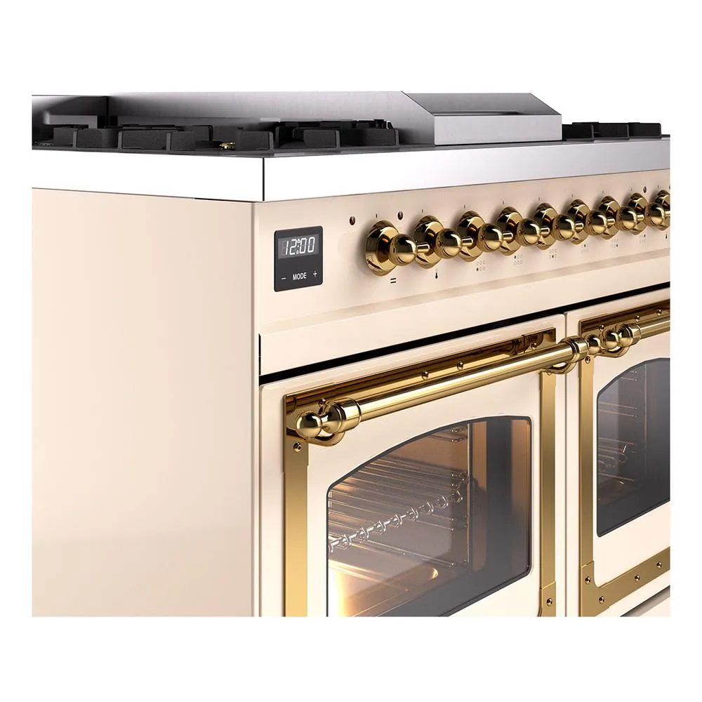Ilve UND40FNMPAWG Ilve Und40Fnmpawg Nostalgie Ii Noblesse 40" Dual Fuel Range (Natural Gas, Triple Glass Door, Antique White, Brass)