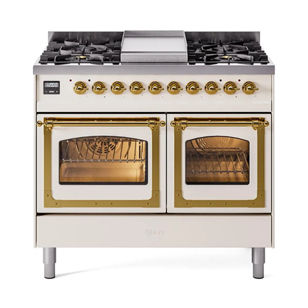 Ilve UND40FNMPAWG Ilve Und40Fnmpawg Nostalgie Ii Noblesse 40" Dual Fuel Range (Natural Gas, Triple Glass Door, Antique White, Brass)