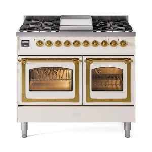 Ilve UND40FNMPAWGLP Ilve Und40Fnmpawglp Nostalgie Ii Noblesse 40" Dual Fuel Range (Liquid Propane, Triple Glass Door, Antique White, Brass)
