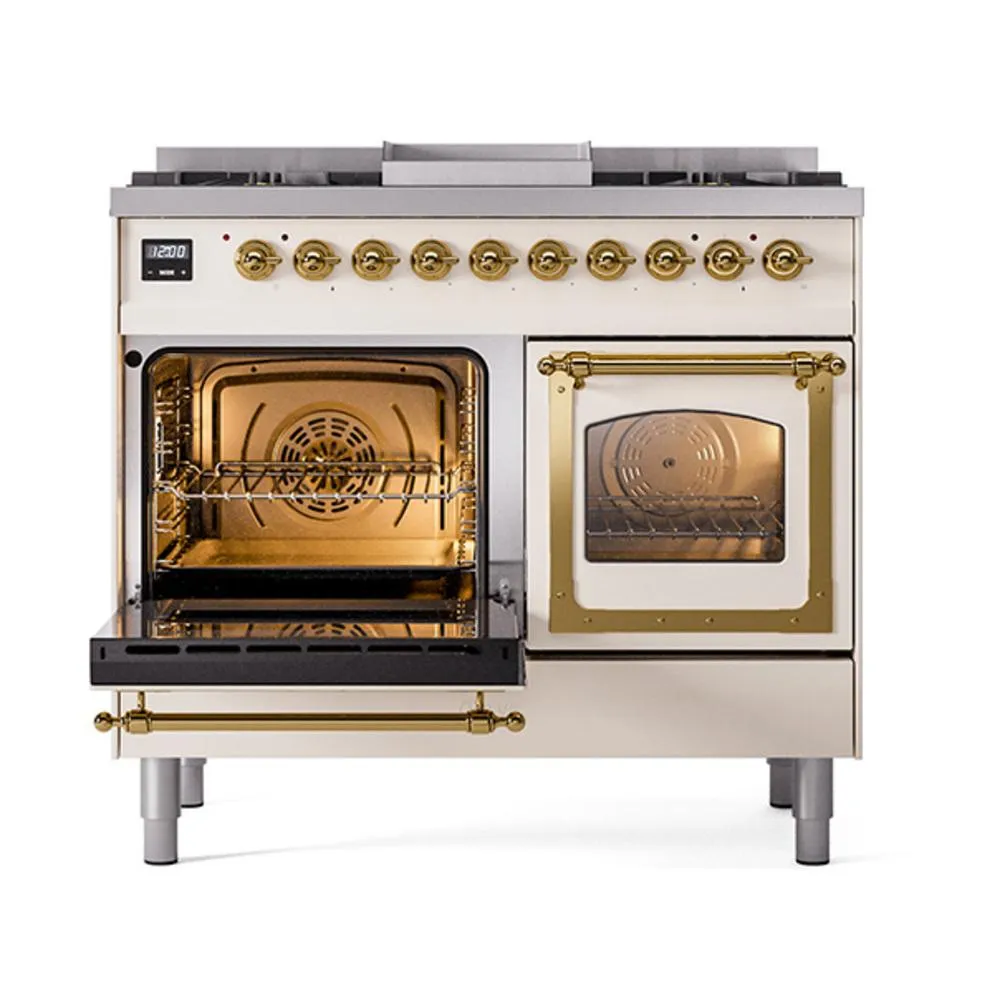 Ilve UND40FNMPAWGLP Ilve Und40Fnmpawglp Nostalgie Ii Noblesse 40" Dual Fuel Range (Liquid Propane, Triple Glass Door, Antique White, Brass)