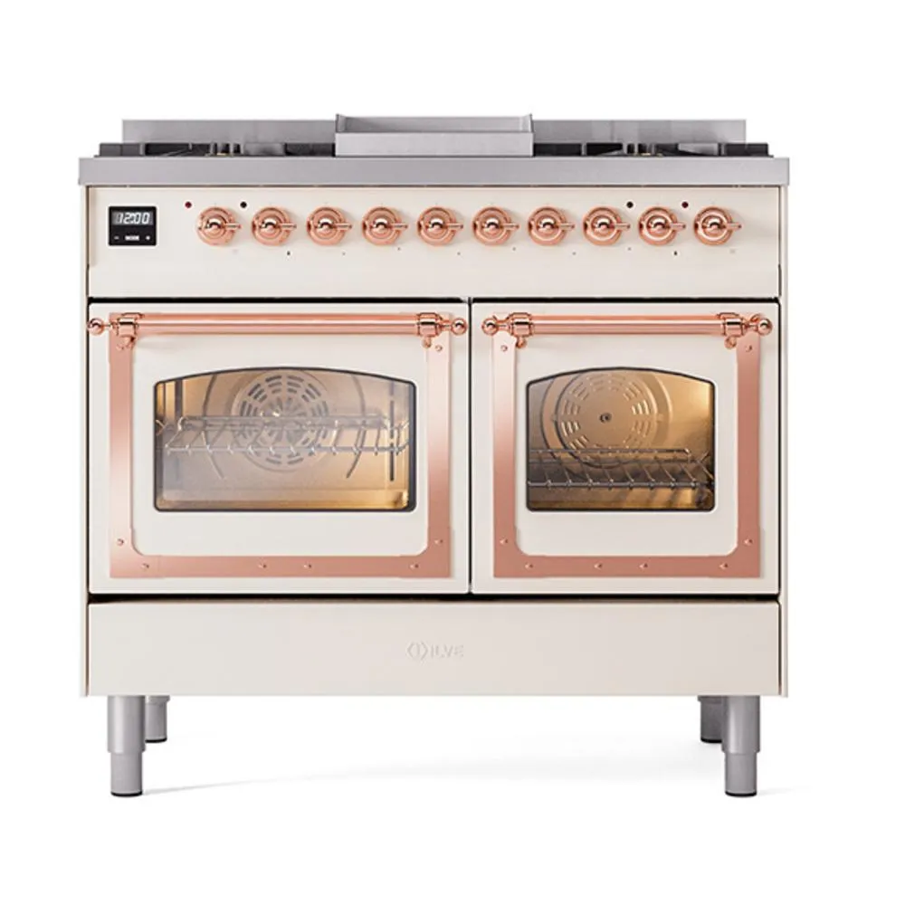 Ilve UND40FNMPAWPLP Ilve Und40Fnmpawplp Nostalgie Ii Noblesse 40" Dual Fuel Range (Liquid Propane, Triple Glass Door, Antique White, Copper)