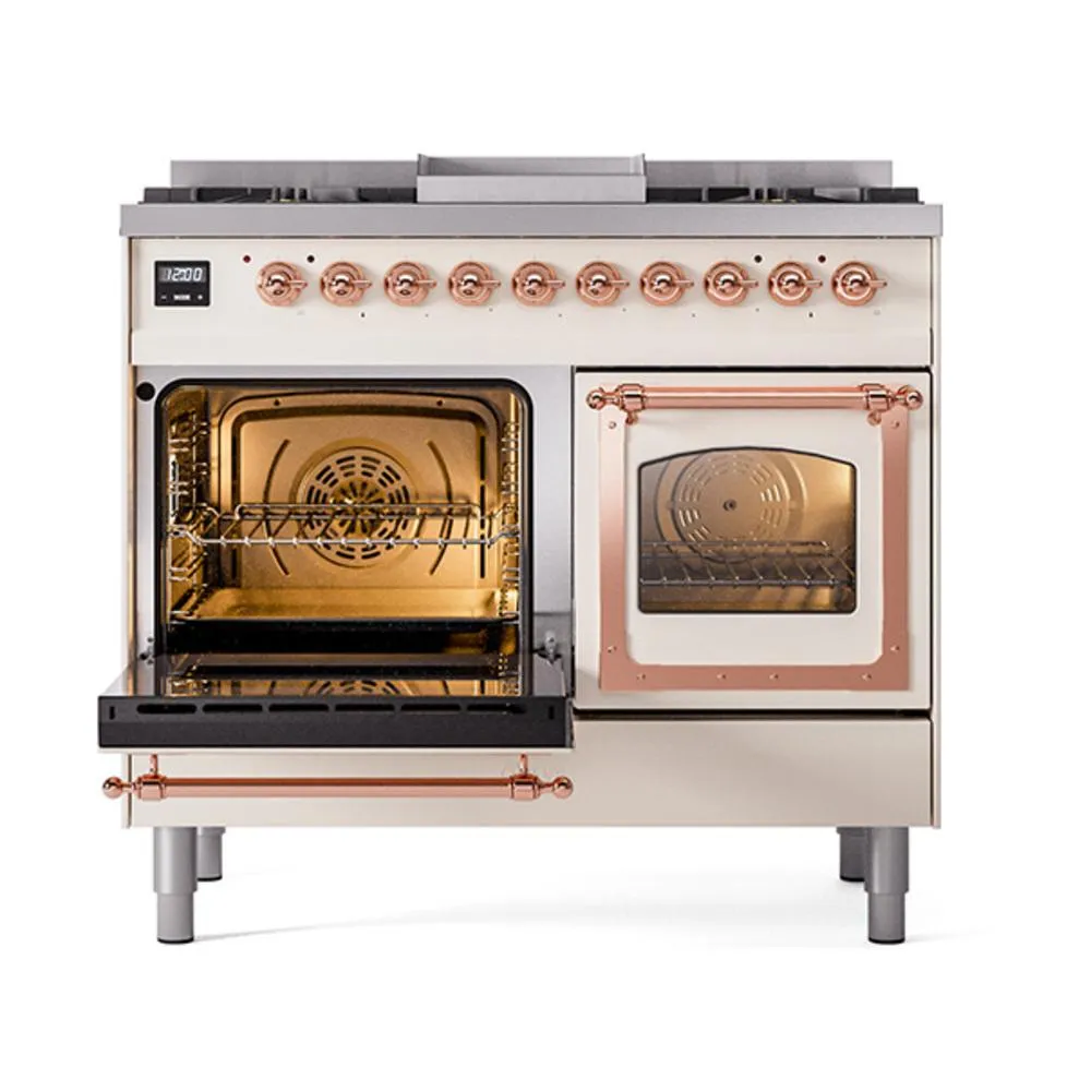Ilve UND40FNMPAWPLP Ilve Und40Fnmpawplp Nostalgie Ii Noblesse 40" Dual Fuel Range (Liquid Propane, Triple Glass Door, Antique White, Copper)