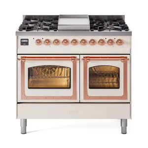 Ilve UND40FNMPAWPLP Ilve Und40Fnmpawplp Nostalgie Ii Noblesse 40" Dual Fuel Range (Liquid Propane, Triple Glass Door, Antique White, Copper)