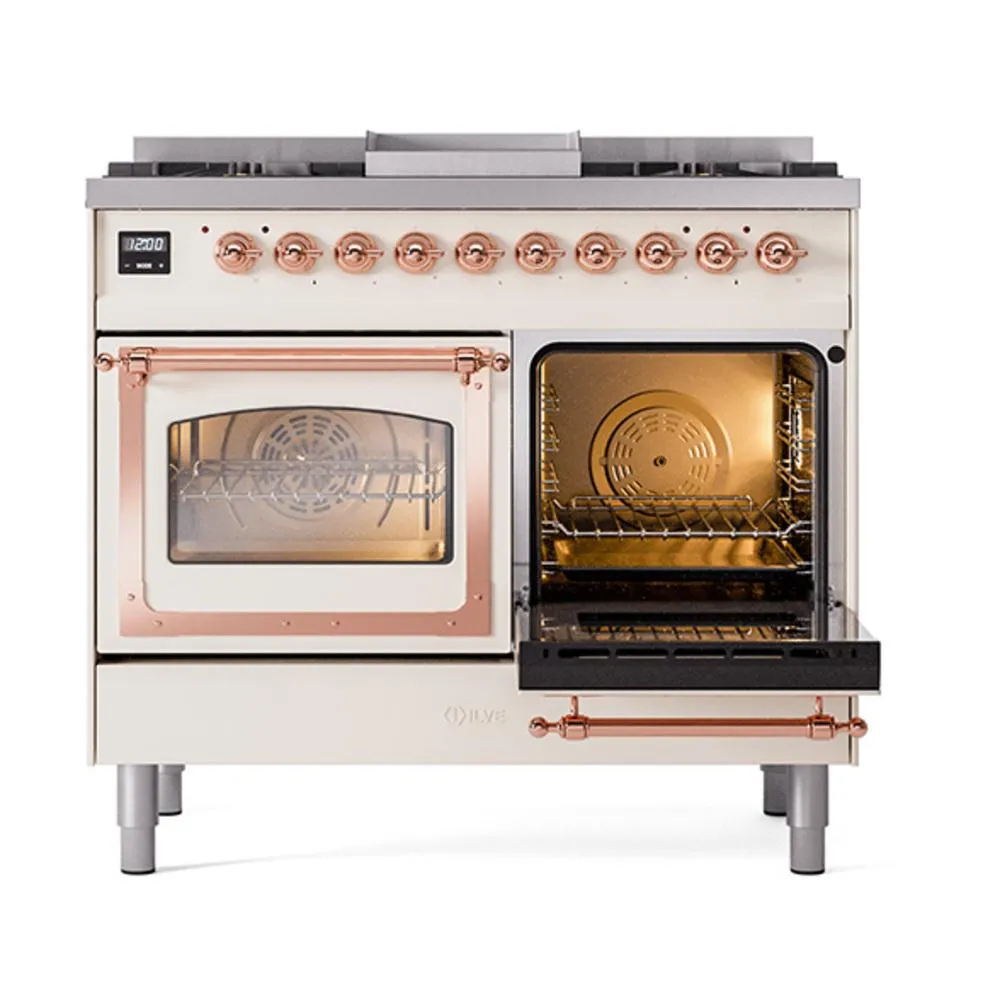 Ilve UND40FNMPAWPLP Ilve Und40Fnmpawplp Nostalgie Ii Noblesse 40" Dual Fuel Range (Liquid Propane, Triple Glass Door, Antique White, Copper)