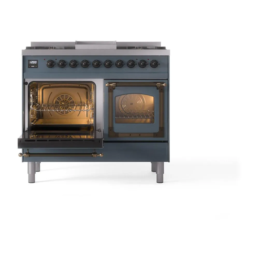 Ilve UND40FNMPBGB Ilve Und40Fnmpbgb Nostalgie Ii Noblesse 40" Dual Fuel Range (Natural Gas, Triple Glass Door, Blue Grey, Burnished)