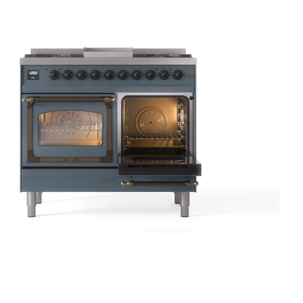 Ilve UND40FNMPBGBLP Ilve Und40Fnmpbgblp Nostalgie Ii Noblesse 40" Dual Fuel Range (Liquid Propane, Triple Glass Door, Blue Grey, Burnished)