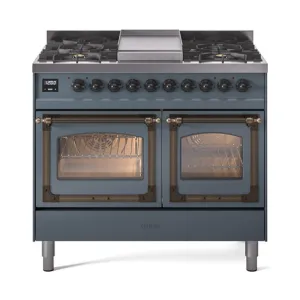 Ilve UND40FNMPBGBLP Ilve Und40Fnmpbgblp Nostalgie Ii Noblesse 40" Dual Fuel Range (Liquid Propane, Triple Glass Door, Blue Grey, Burnished)