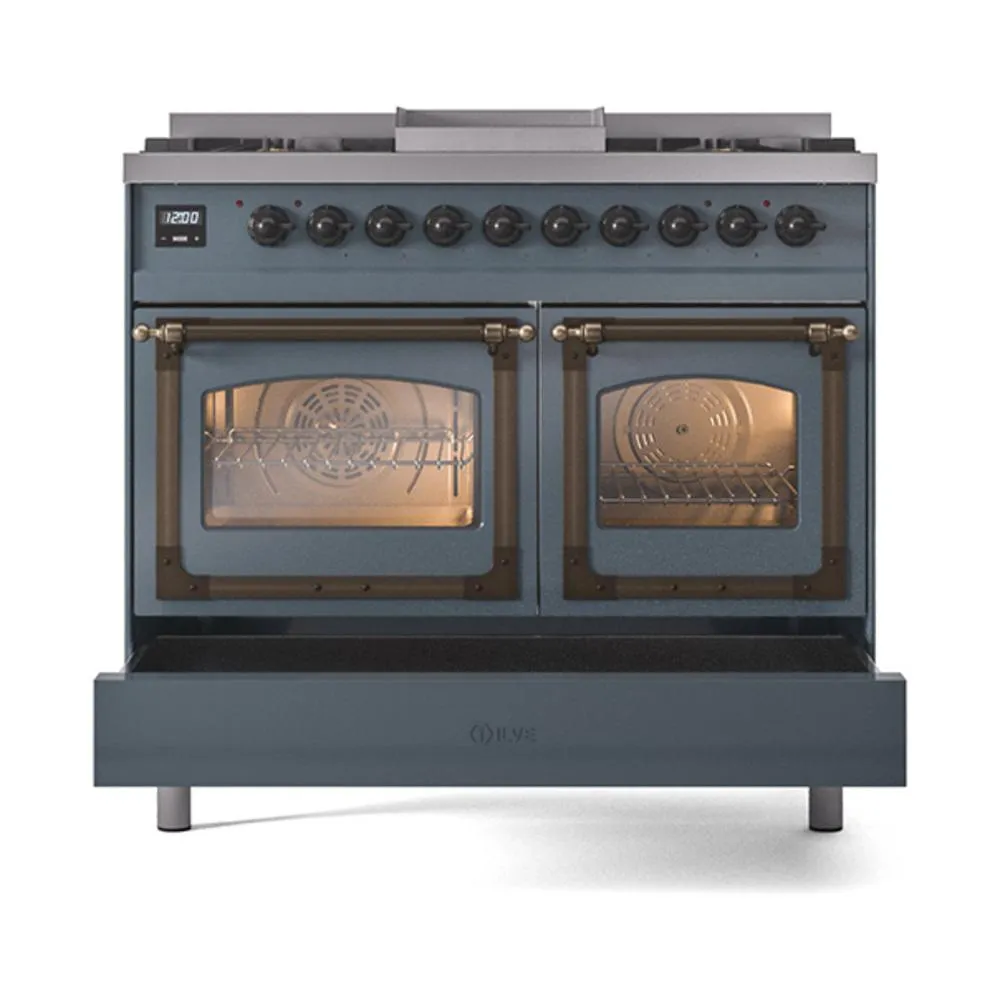 Ilve UND40FNMPBGBLP Ilve Und40Fnmpbgblp Nostalgie Ii Noblesse 40" Dual Fuel Range (Liquid Propane, Triple Glass Door, Blue Grey, Burnished)