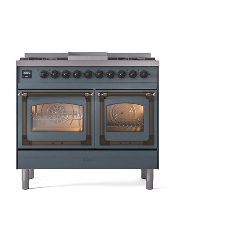 Ilve UND40FNMPBGBLP Ilve Und40Fnmpbgblp Nostalgie Ii Noblesse 40" Dual Fuel Range (Liquid Propane, Triple Glass Door, Blue Grey, Burnished)