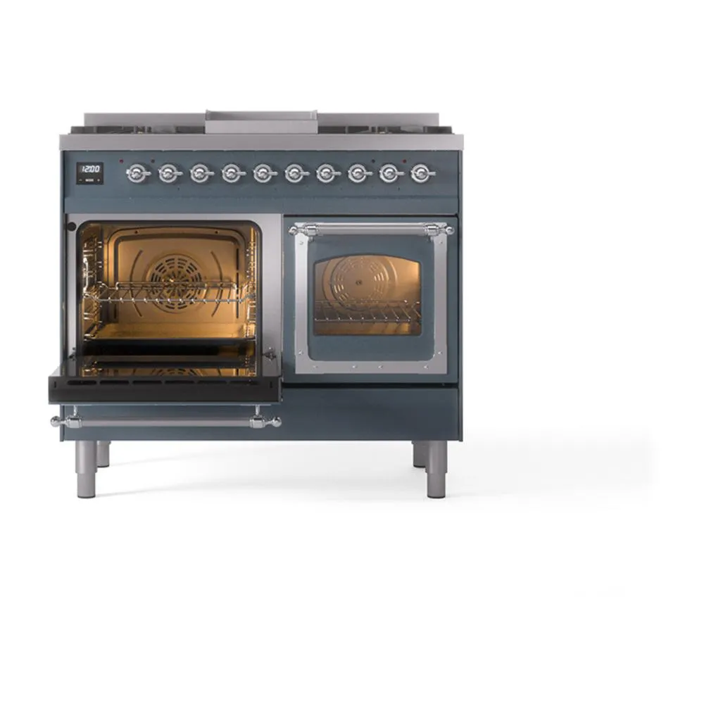 Ilve UND40FNMPBGC Ilve Und40Fnmpbgc Nostalgie Ii Noblesse 40" Dual Fuel Range (Natural Gas, Triple Glass Door, Blue Grey, Chrome)