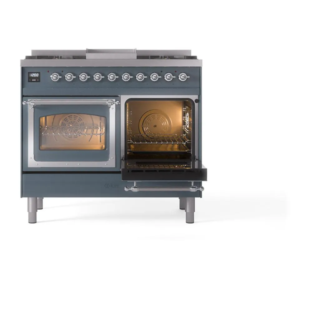 Ilve UND40FNMPBGC Ilve Und40Fnmpbgc Nostalgie Ii Noblesse 40" Dual Fuel Range (Natural Gas, Triple Glass Door, Blue Grey, Chrome)