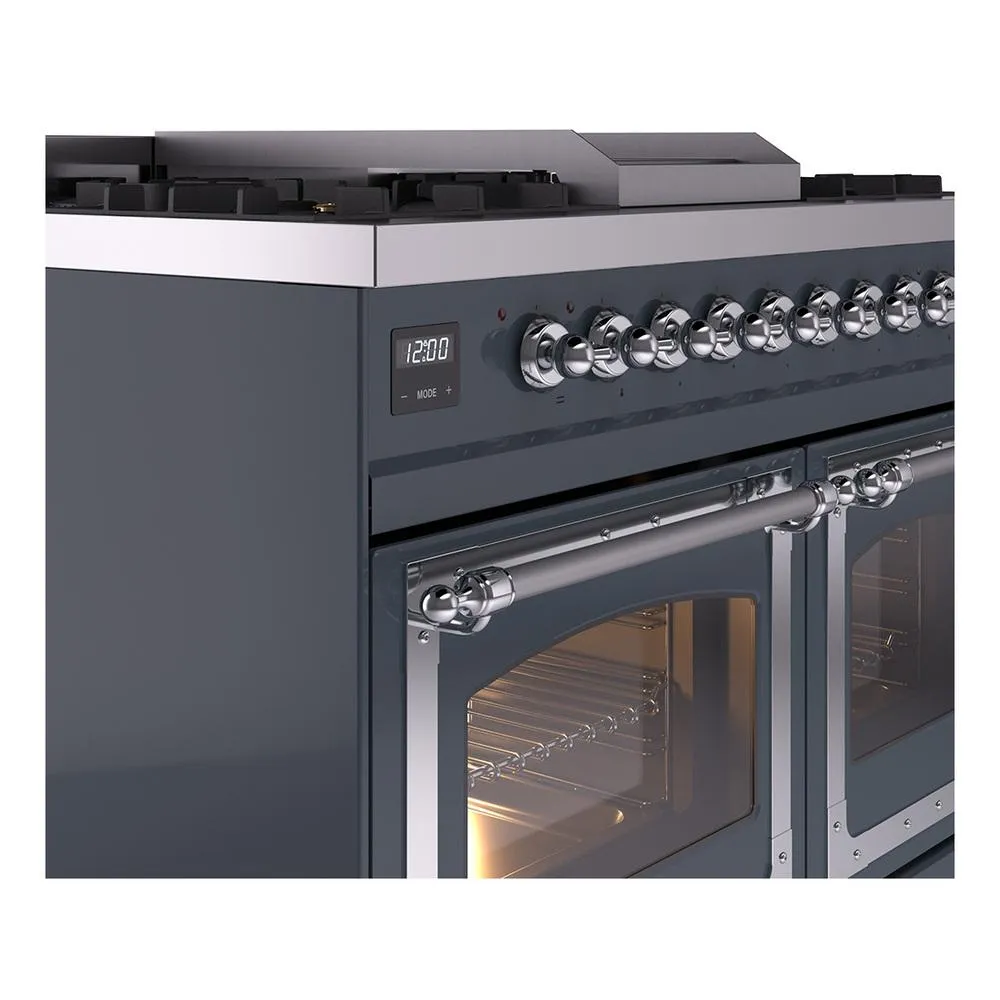 Ilve UND40FNMPBGC Ilve Und40Fnmpbgc Nostalgie Ii Noblesse 40" Dual Fuel Range (Natural Gas, Triple Glass Door, Blue Grey, Chrome)