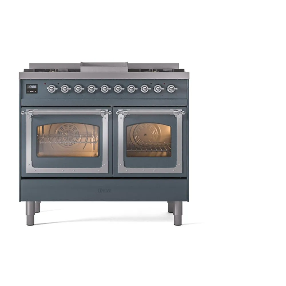 Ilve UND40FNMPBGC Ilve Und40Fnmpbgc Nostalgie Ii Noblesse 40" Dual Fuel Range (Natural Gas, Triple Glass Door, Blue Grey, Chrome)