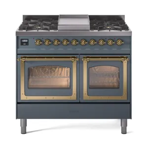 Ilve UND40FNMPBGG Ilve Und40Fnmpbgg Nostalgie Ii Noblesse 40" Dual Fuel Range (Natural Gas, Triple Glass Door, Blue Grey, Brass)