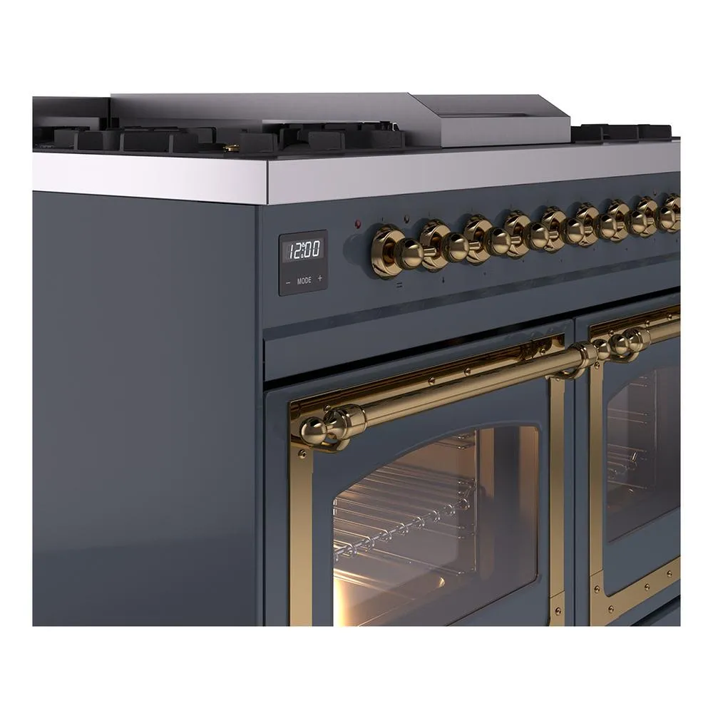 Ilve UND40FNMPBGG Ilve Und40Fnmpbgg Nostalgie Ii Noblesse 40" Dual Fuel Range (Natural Gas, Triple Glass Door, Blue Grey, Brass)