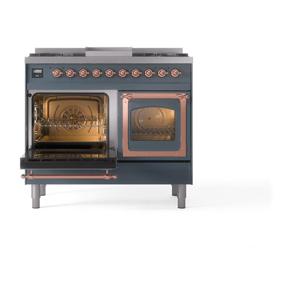 Ilve UND40FNMPBGPLP Ilve Und40Fnmpbgplp Nostalgie Ii Noblesse 40" Dual Fuel Range (Liquid Propane, Triple Glass Door, Blue Grey, Copper)