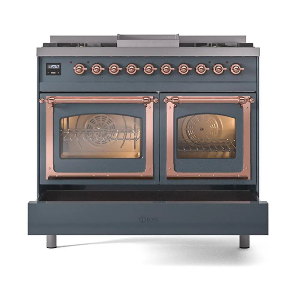 Ilve UND40FNMPBGPLP Ilve Und40Fnmpbgplp Nostalgie Ii Noblesse 40" Dual Fuel Range (Liquid Propane, Triple Glass Door, Blue Grey, Copper)