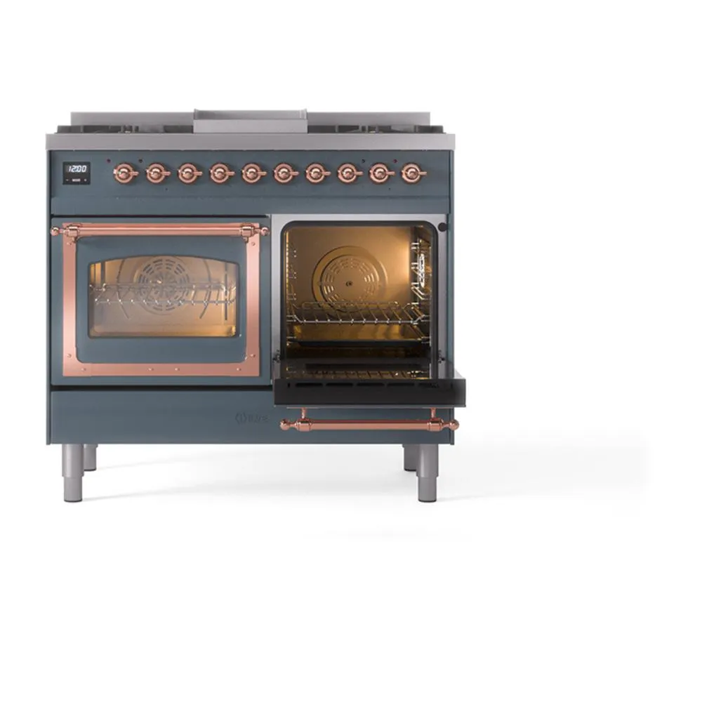 Ilve UND40FNMPBGPLP Ilve Und40Fnmpbgplp Nostalgie Ii Noblesse 40" Dual Fuel Range (Liquid Propane, Triple Glass Door, Blue Grey, Copper)