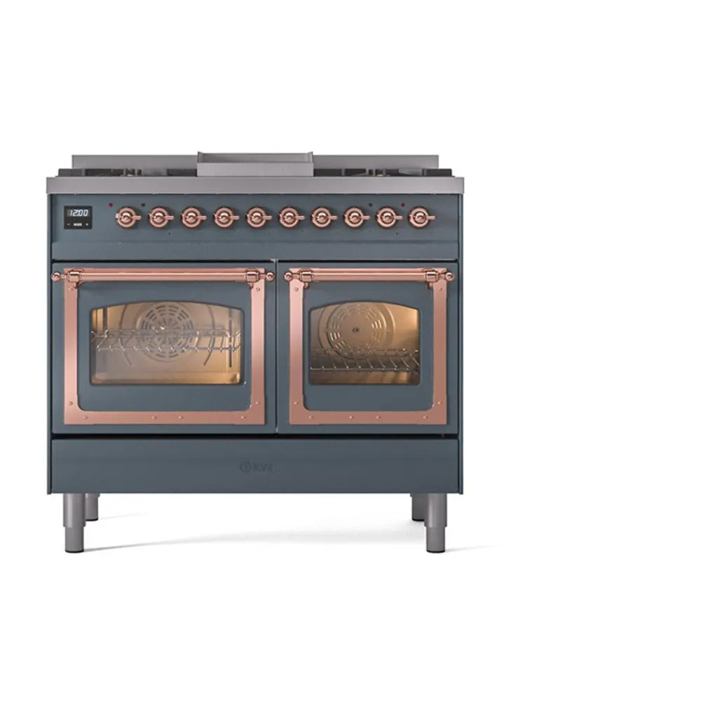 Ilve UND40FNMPBGPLP Ilve Und40Fnmpbgplp Nostalgie Ii Noblesse 40" Dual Fuel Range (Liquid Propane, Triple Glass Door, Blue Grey, Copper)