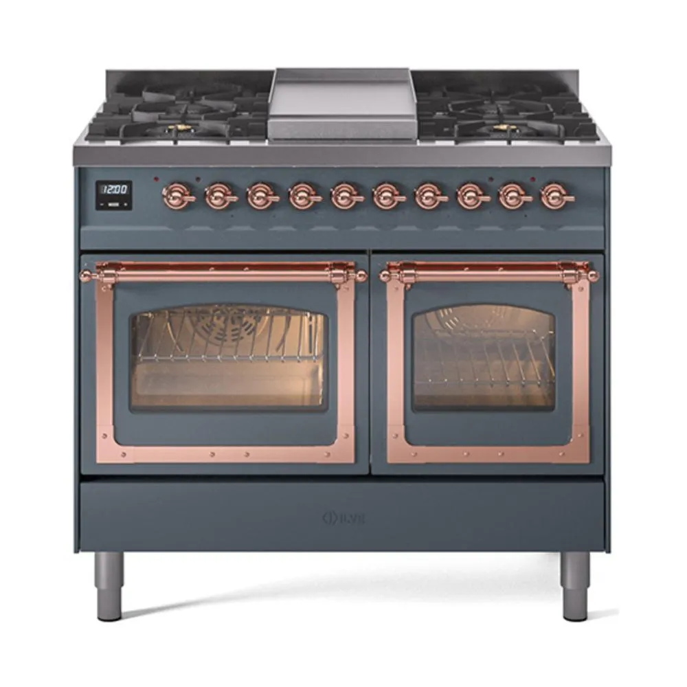 Ilve UND40FNMPBGPLP Ilve Und40Fnmpbgplp Nostalgie Ii Noblesse 40" Dual Fuel Range (Liquid Propane, Triple Glass Door, Blue Grey, Copper)