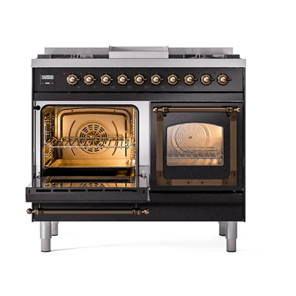 Ilve UND40FNMPBKB Ilve Und40Fnmpbkb Nostalgie Ii Noblesse 40" Dual Fuel Range (Natural Gas, Triple Glass Door, Glossy Black, Burnished)