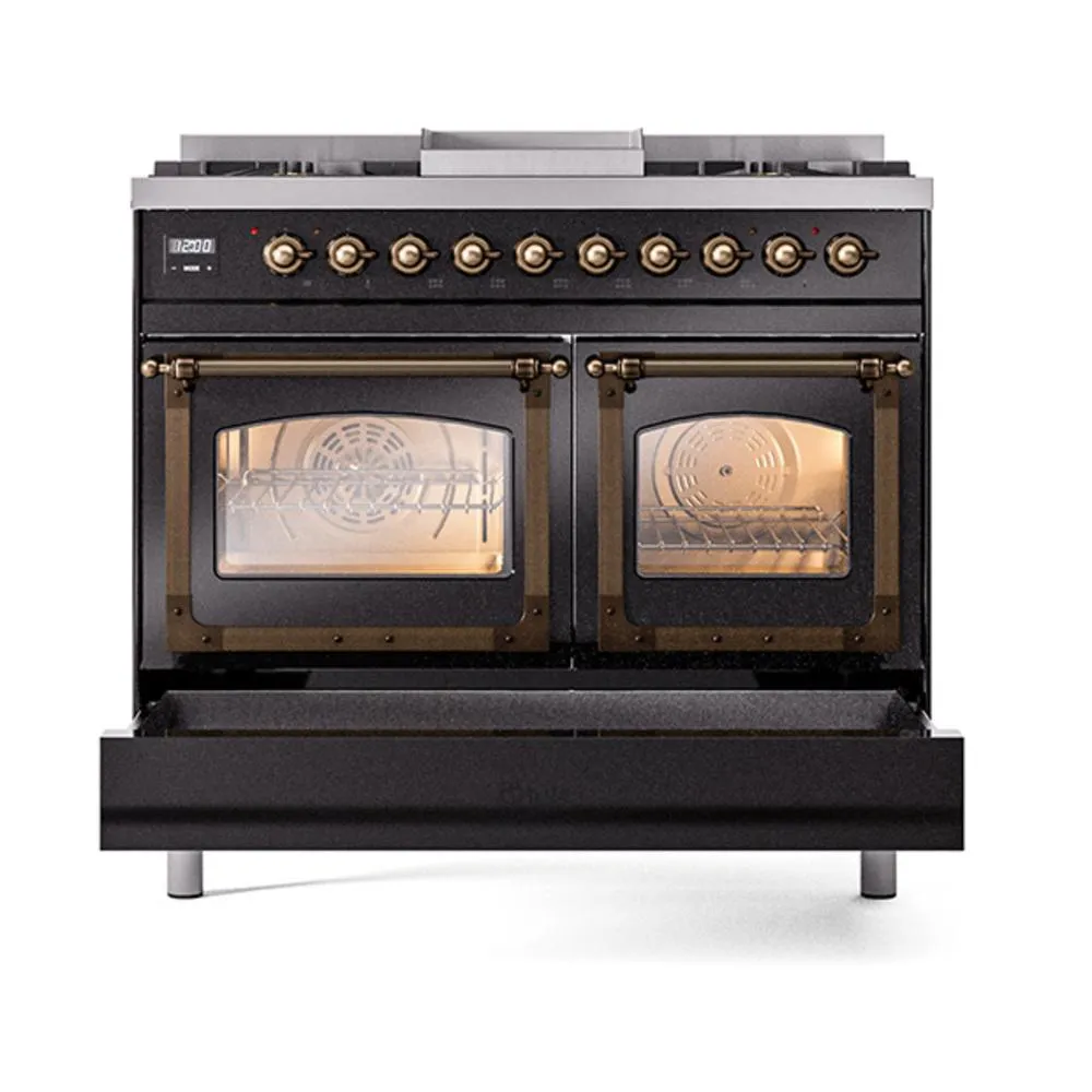 Ilve UND40FNMPBKBLP Ilve Und40Fnmpbkblp Nostalgie Ii Noblesse 40" Dual Fuel Range (Liquid Propane, Triple Glass Door, Glossy Black, Burnished)