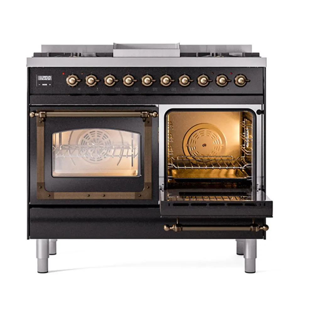 Ilve UND40FNMPBKBLP Ilve Und40Fnmpbkblp Nostalgie Ii Noblesse 40" Dual Fuel Range (Liquid Propane, Triple Glass Door, Glossy Black, Burnished)