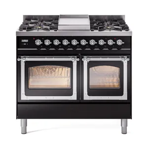 Ilve UND40FNMPBKC Ilve Und40Fnmpbkc Nostalgie Ii Noblesse 40" Dual Fuel Range (Natural Gas, Triple Glass Door, Glossy Black, Chrome)