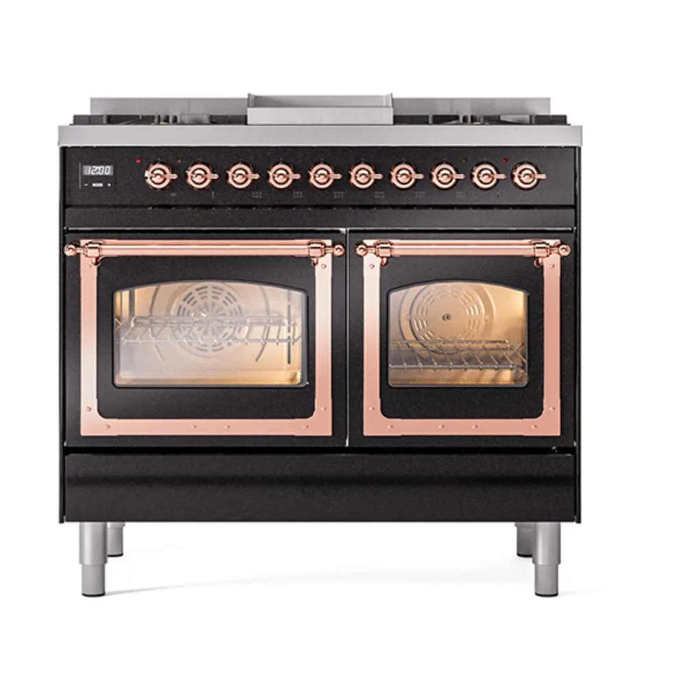 Ilve UND40FNMPBKPLP Ilve Und40Fnmpbkplp Nostalgie Ii Noblesse 40" Dual Fuel Range (Liquid Propane, Triple Glass Door, Glossy Black, Copper)