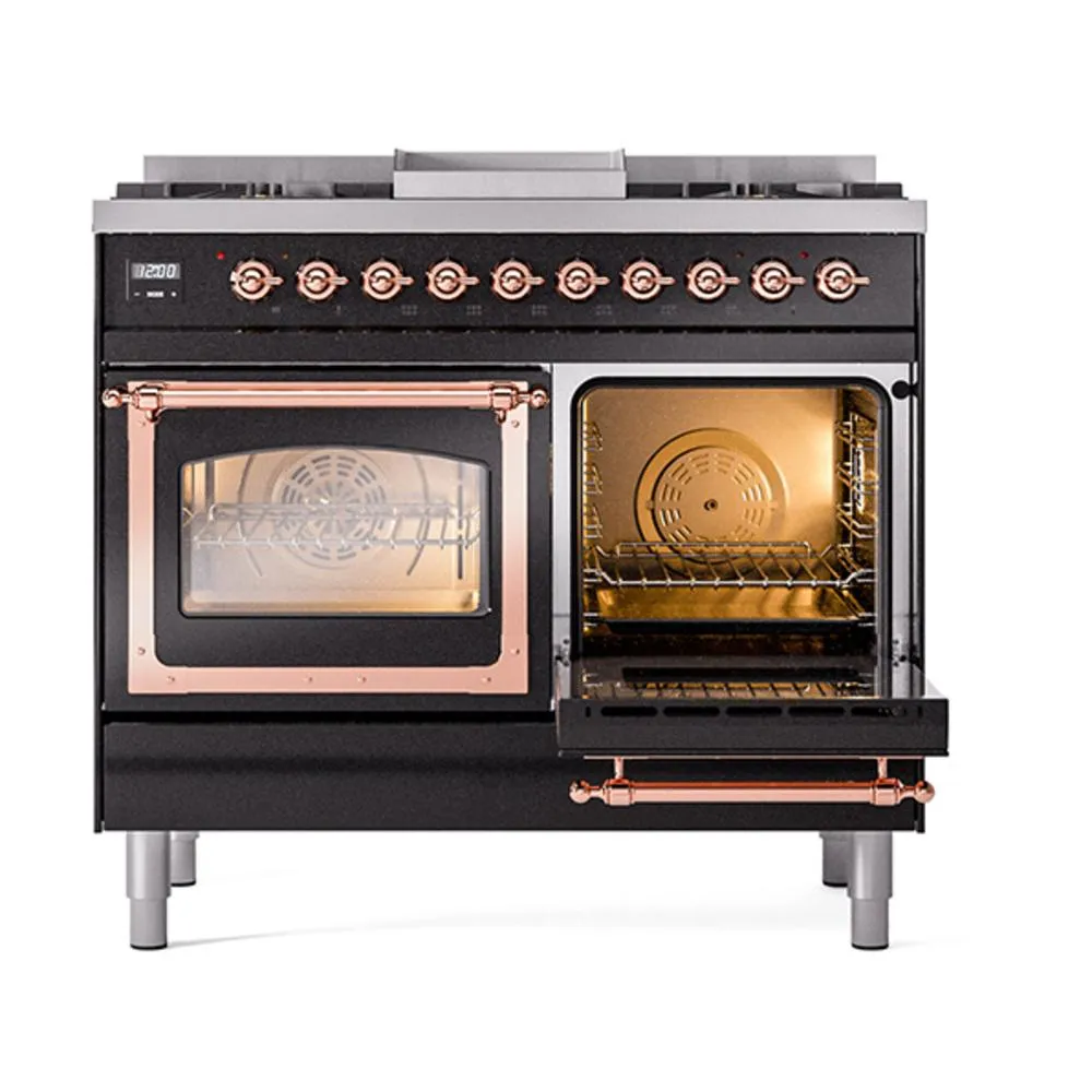 Ilve UND40FNMPBKPLP Ilve Und40Fnmpbkplp Nostalgie Ii Noblesse 40" Dual Fuel Range (Liquid Propane, Triple Glass Door, Glossy Black, Copper)