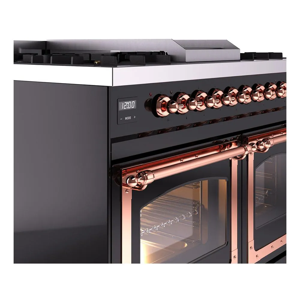 Ilve UND40FNMPBKPLP Ilve Und40Fnmpbkplp Nostalgie Ii Noblesse 40" Dual Fuel Range (Liquid Propane, Triple Glass Door, Glossy Black, Copper)