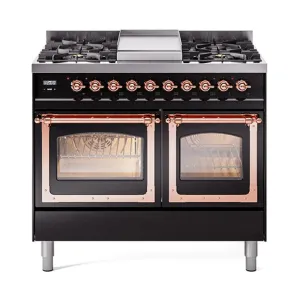 Ilve UND40FNMPBKPLP Ilve Und40Fnmpbkplp Nostalgie Ii Noblesse 40" Dual Fuel Range (Liquid Propane, Triple Glass Door, Glossy Black, Copper)