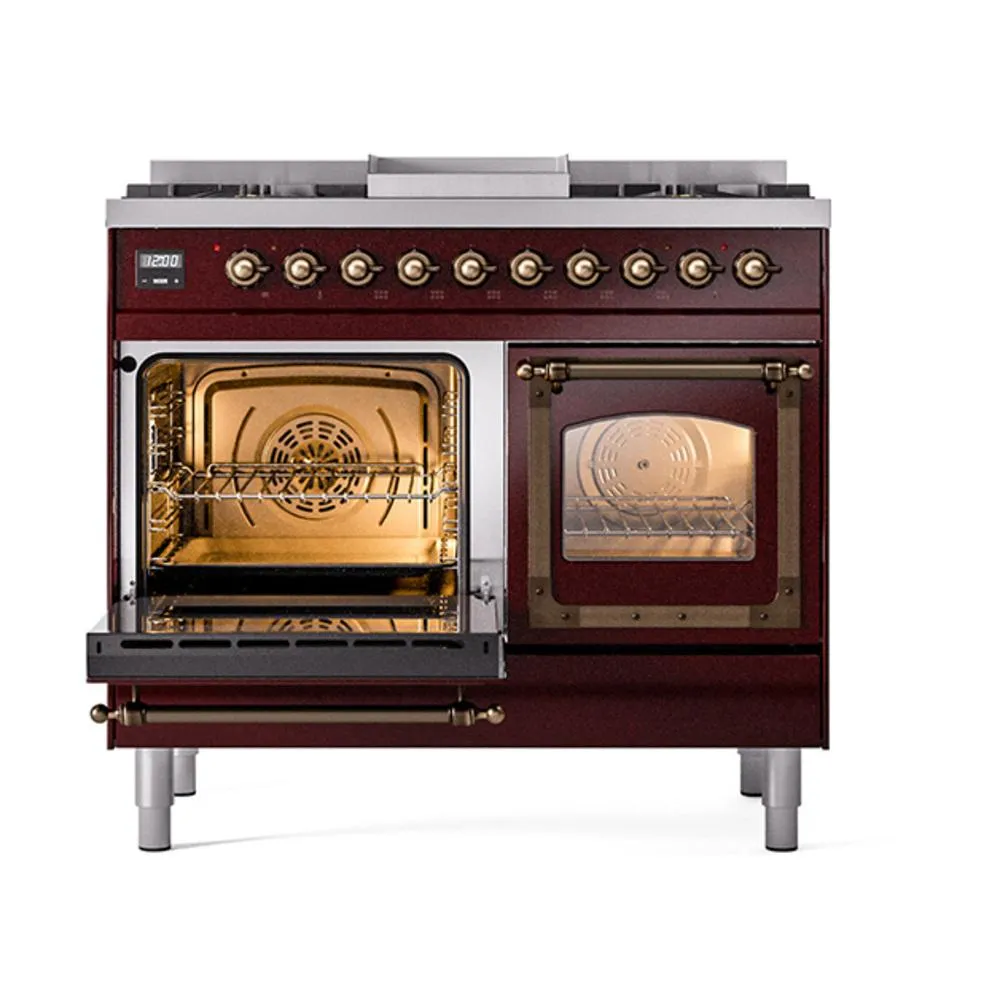 Ilve UND40FNMPBUB Ilve Und40Fnmpbub Nostalgie Ii Noblesse 40" Dual Fuel Range (Natural Gas, Triple Glass Door, Burgundy, Burnished)