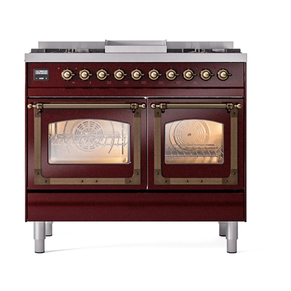 Ilve UND40FNMPBUB Ilve Und40Fnmpbub Nostalgie Ii Noblesse 40" Dual Fuel Range (Natural Gas, Triple Glass Door, Burgundy, Burnished)