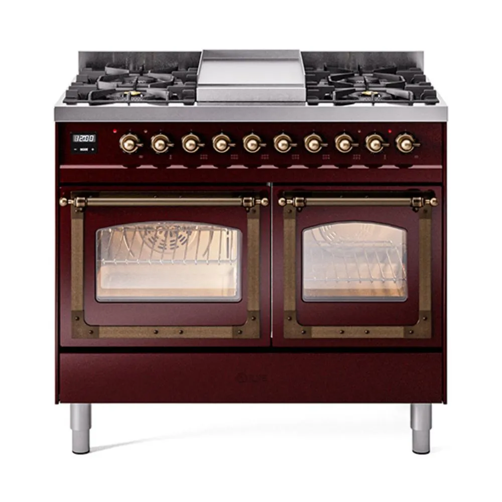 Ilve UND40FNMPBUB Ilve Und40Fnmpbub Nostalgie Ii Noblesse 40" Dual Fuel Range (Natural Gas, Triple Glass Door, Burgundy, Burnished)