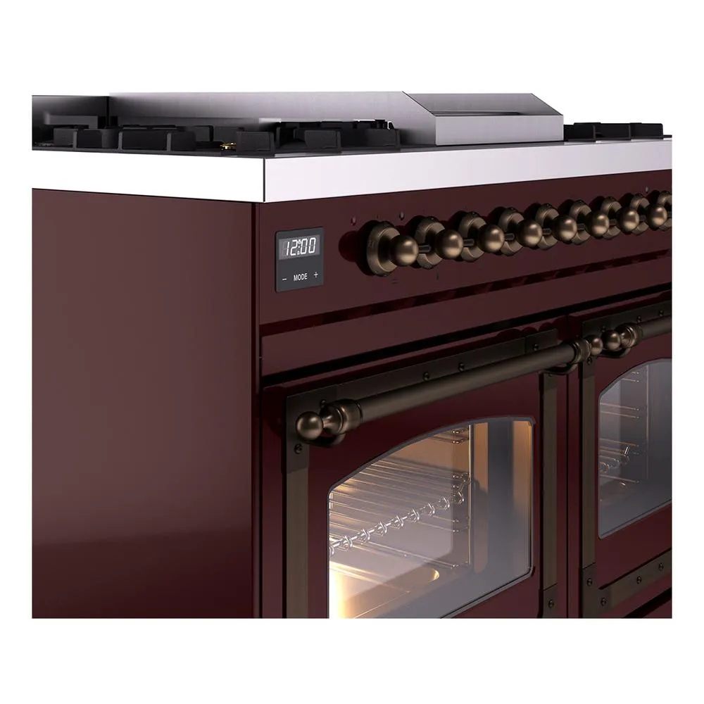 Ilve UND40FNMPBUB Ilve Und40Fnmpbub Nostalgie Ii Noblesse 40" Dual Fuel Range (Natural Gas, Triple Glass Door, Burgundy, Burnished)