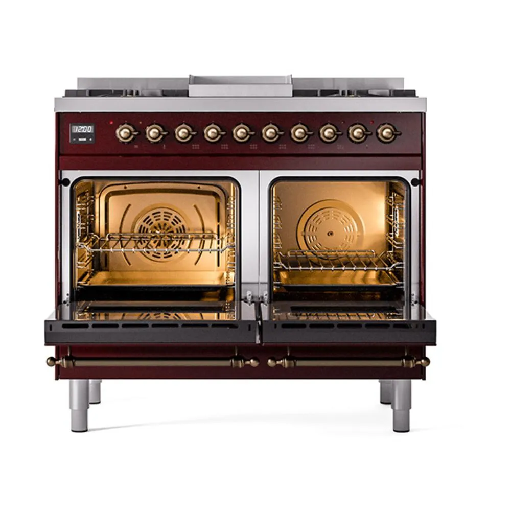 Ilve UND40FNMPBUB Ilve Und40Fnmpbub Nostalgie Ii Noblesse 40" Dual Fuel Range (Natural Gas, Triple Glass Door, Burgundy, Burnished)