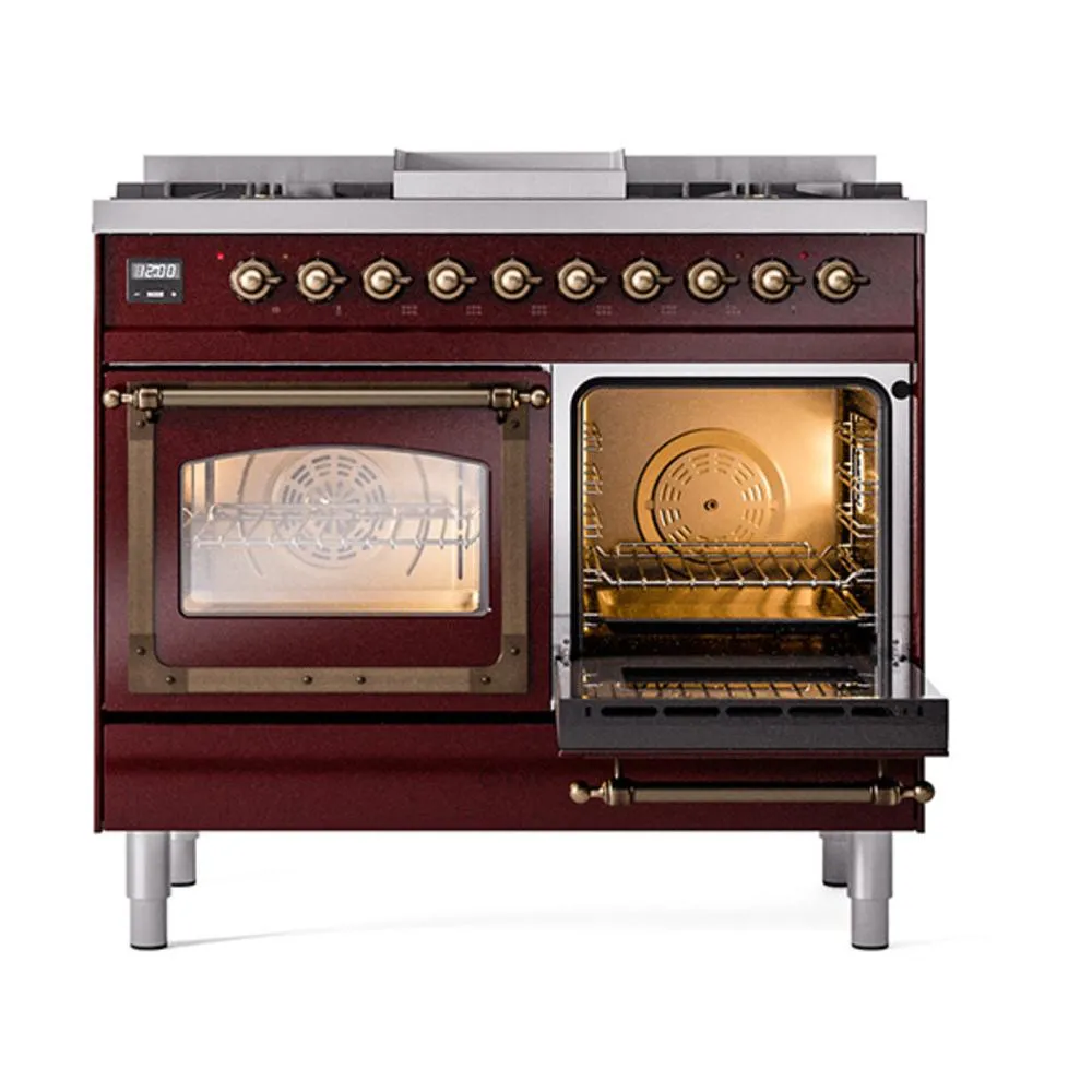 Ilve UND40FNMPBUBLP Ilve Und40Fnmpbublp Nostalgie Ii Noblesse 40" Dual Fuel Range (Liquid Propane, Triple Glass Door, Burgundy, Burnished)