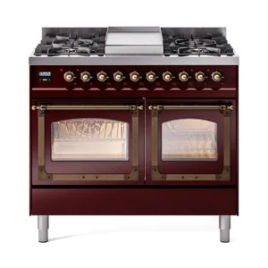 Ilve UND40FNMPBUBLP Ilve Und40Fnmpbublp Nostalgie Ii Noblesse 40" Dual Fuel Range (Liquid Propane, Triple Glass Door, Burgundy, Burnished)