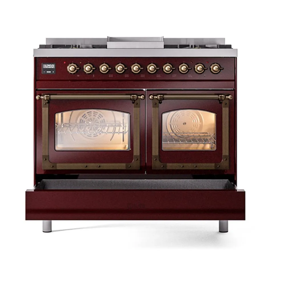 Ilve UND40FNMPBUBLP Ilve Und40Fnmpbublp Nostalgie Ii Noblesse 40" Dual Fuel Range (Liquid Propane, Triple Glass Door, Burgundy, Burnished)