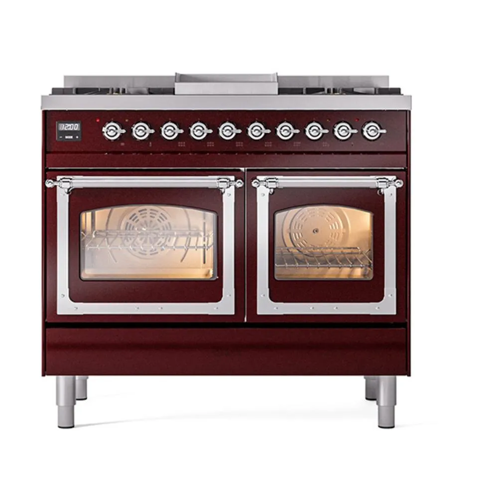 Ilve UND40FNMPBUC Ilve Und40Fnmpbuc Nostalgie Ii Noblesse 40" Dual Fuel Range (Natural Gas, Triple Glass Door, Burgundy, Chrome)