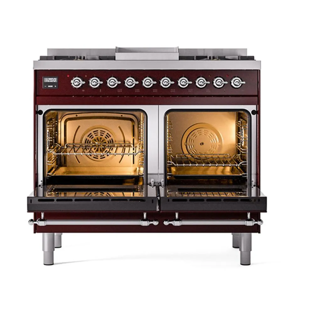 Ilve UND40FNMPBUCLP Ilve Und40Fnmpbuclp Nostalgie Ii Noblesse 40" Dual Fuel Range (Liquid Propane, Triple Glass Door, Burgundy, Chrome)
