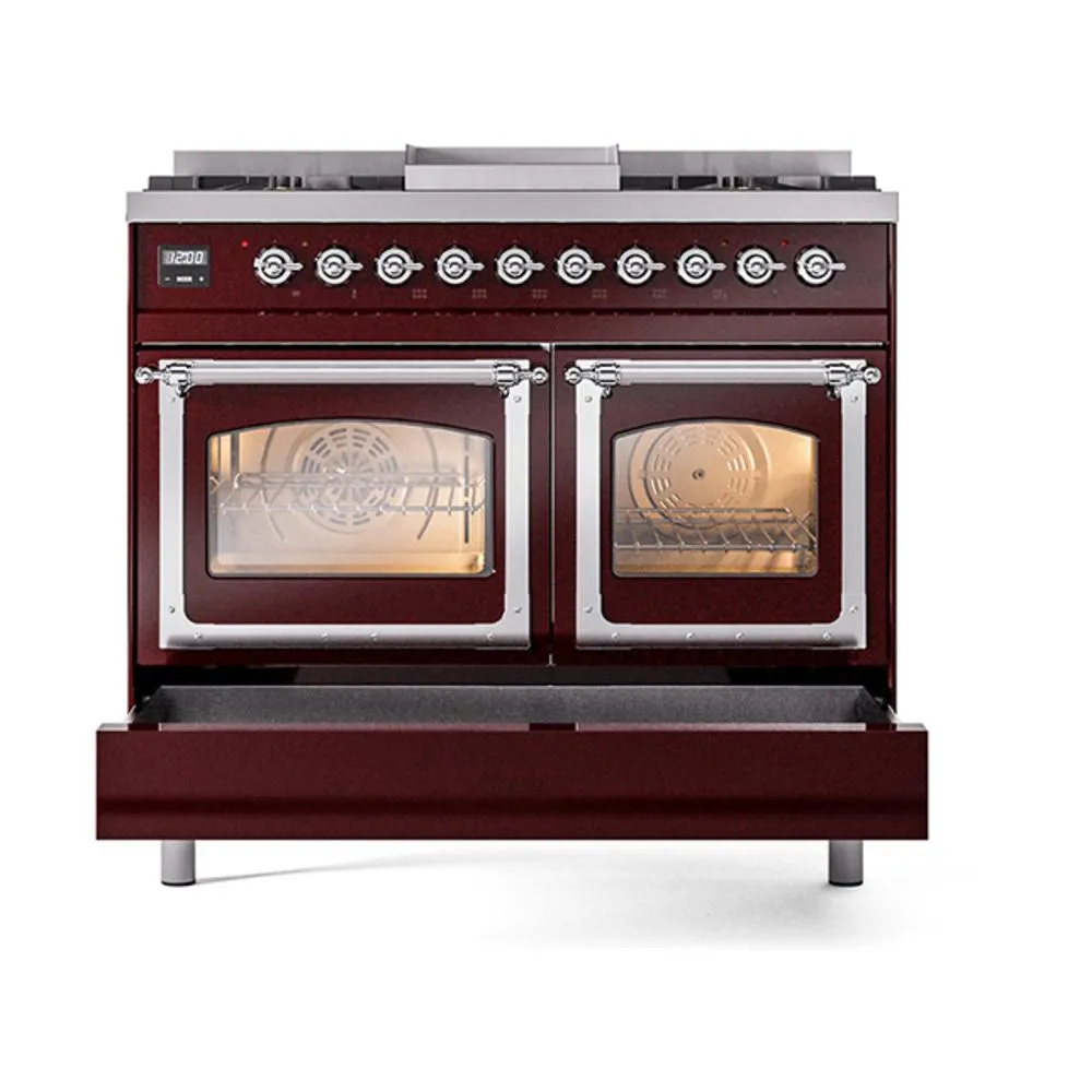 Ilve UND40FNMPBUCLP Ilve Und40Fnmpbuclp Nostalgie Ii Noblesse 40" Dual Fuel Range (Liquid Propane, Triple Glass Door, Burgundy, Chrome)