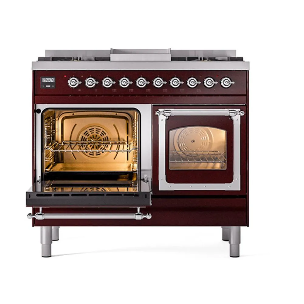 Ilve UND40FNMPBUCLP Ilve Und40Fnmpbuclp Nostalgie Ii Noblesse 40" Dual Fuel Range (Liquid Propane, Triple Glass Door, Burgundy, Chrome)