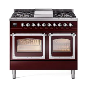 Ilve UND40FNMPBUCLP Ilve Und40Fnmpbuclp Nostalgie Ii Noblesse 40" Dual Fuel Range (Liquid Propane, Triple Glass Door, Burgundy, Chrome)
