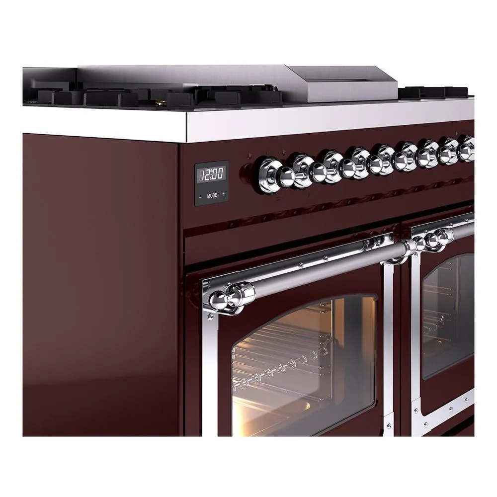 Ilve UND40FNMPBUCLP Ilve Und40Fnmpbuclp Nostalgie Ii Noblesse 40" Dual Fuel Range (Liquid Propane, Triple Glass Door, Burgundy, Chrome)